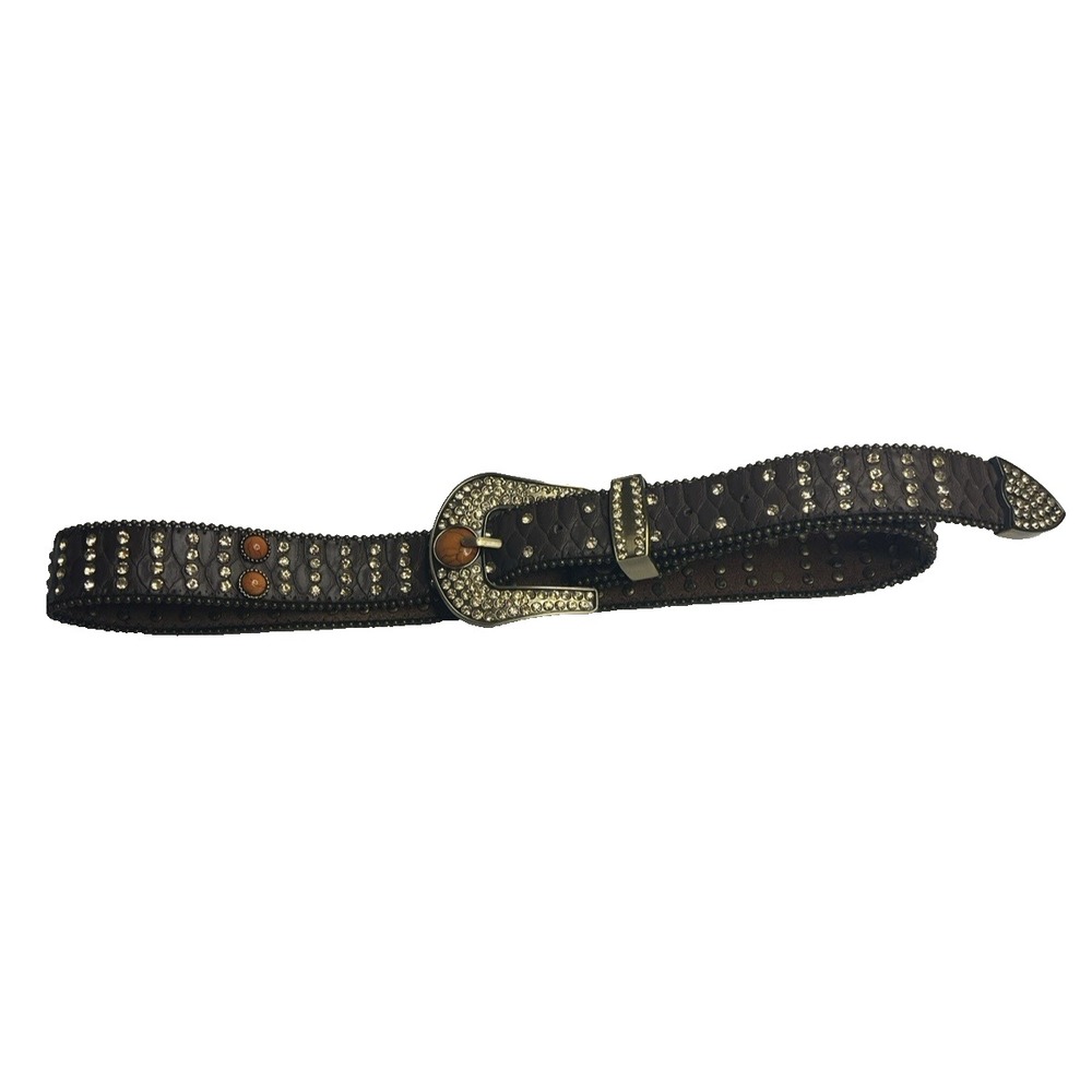 Brown Leather Rhinestone Studded Western Belt Women M/L Rodeo Cowgirl Country